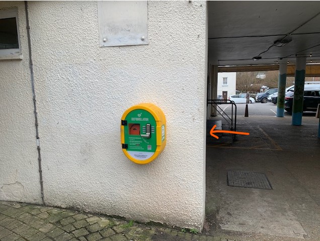 Defibrillator cupboard in the Civic Square